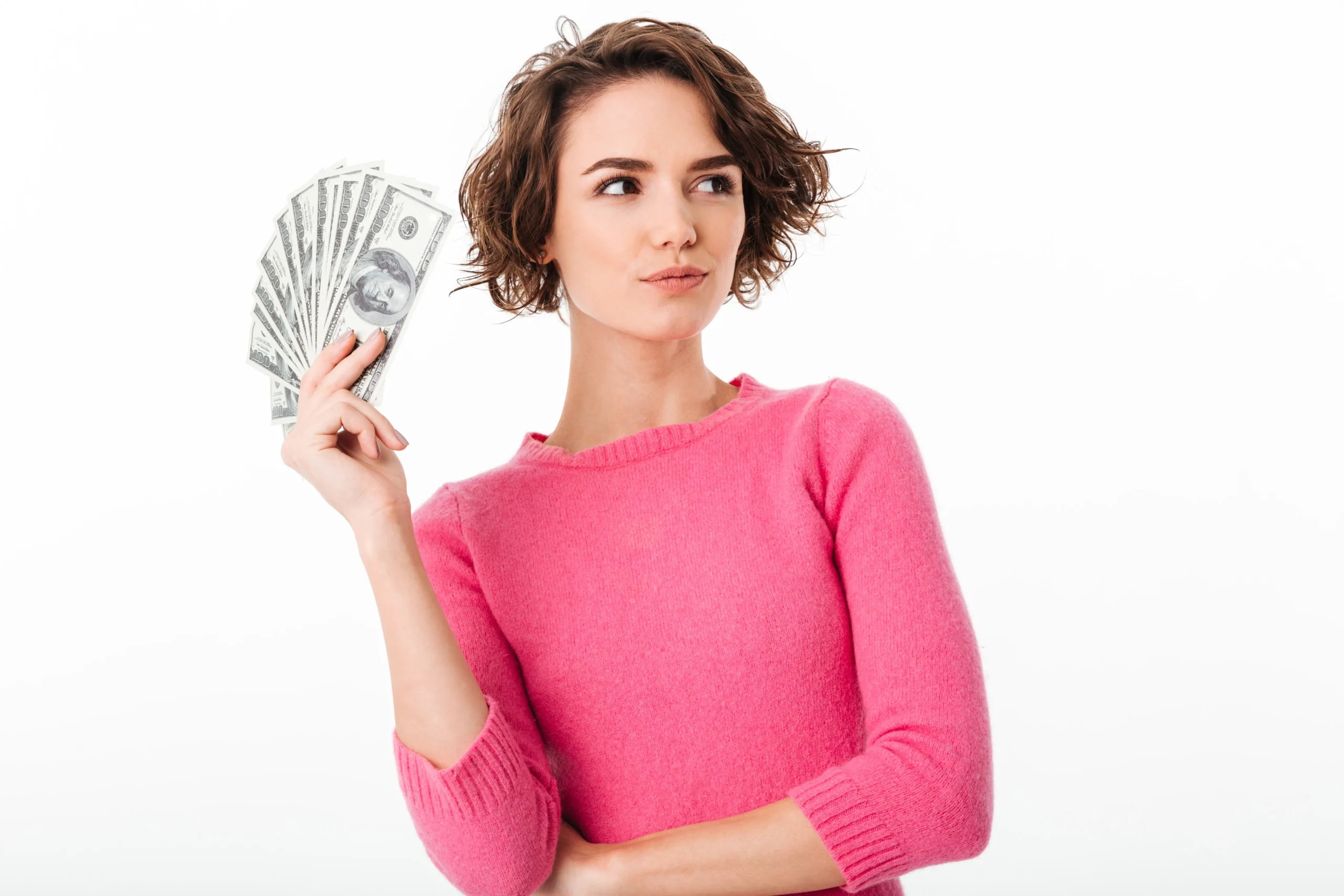 Woman thinking about wealth and financial success with Billionaire Brain Wave